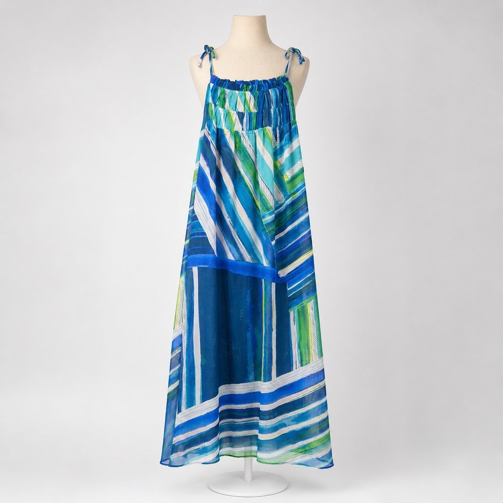 Abstract Chiffon Halter Maxi Dress Size 4 Blue Sleeveless Resort‎ Beach Vacation
